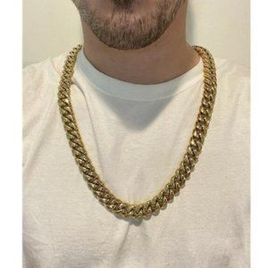 16mm 30" Mens Miami Cuban Link 14k Gold Plated Real Stainless